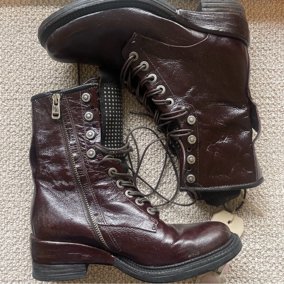 NWT A.S.98 Distressed Lace Zipper Leather Moto Combat Boots AS 98 - Picture 2 of 9